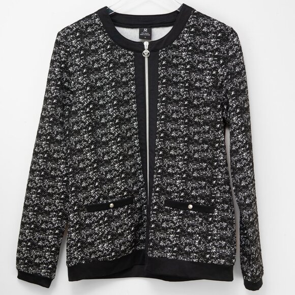 Daily Sports Jackets & Blazers - Daily Sports Jill Jacket Zip Front Golf Textured Jersey Black White Size Medium